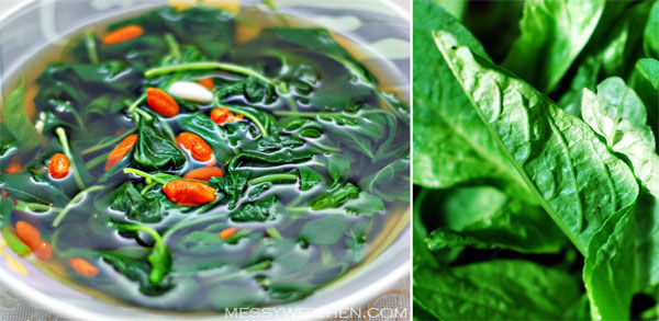 Chinese Spinach Soup With Wolfberries & Garlic